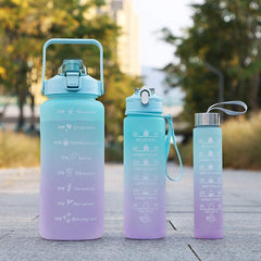 3-Piece Sports Water Bottle Set – Motivational Time Marker & Leak-Proof Flip Top Lid (Random Color)
