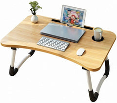 Foldable Wooden Study & Laptop Table – Multipurpose Bed Desk with Cup, Pen & iPad Holder | Portable Breakfast & Gaming Table