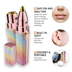 2 in 1 Electric Eyebrow Trimmer & Facial Hair Remover – Rechargeable Painless Shaver with LED Light for Women