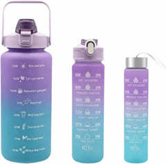 3-Piece Sports Water Bottle Set – Motivational Time Marker & Leak-Proof Flip Top Lid (Random Color)