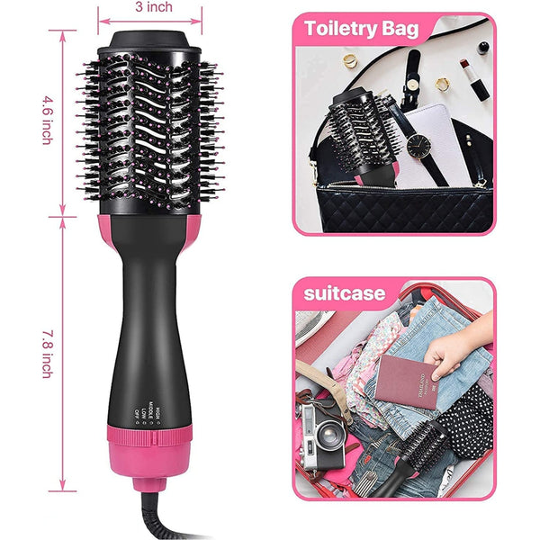 3-in-1 Hair Dryer & Styler Brush – Hot Air, Straightener & Curler for Women