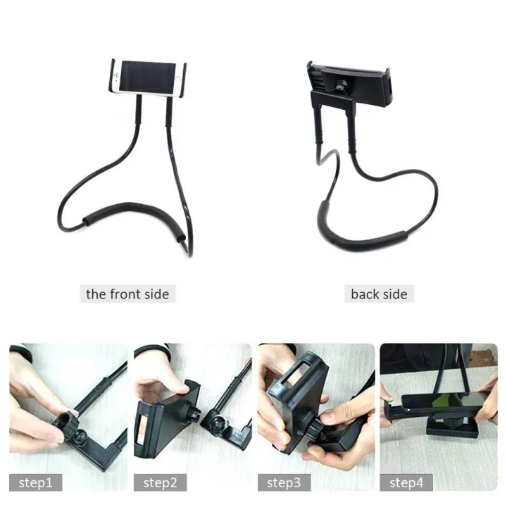 Lazy Bendable Flexible Neck Phone Holder – 360° Rotating Mobile Stand for Hands-Free Viewing – Black