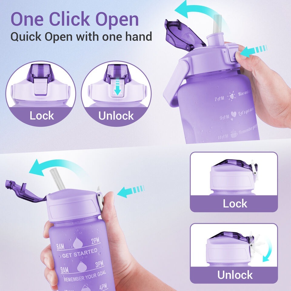 3-Piece Sports Water Bottle Set – Motivational Time Marker & Leak-Proof Flip Top Lid (Random Color)