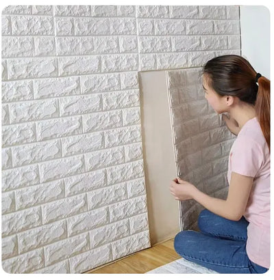 3D Wall Stickers – Faux White Brick Wallpaper | Waterproof Self-Adhesive PE Foam Panels for Home & Bedroom Decor