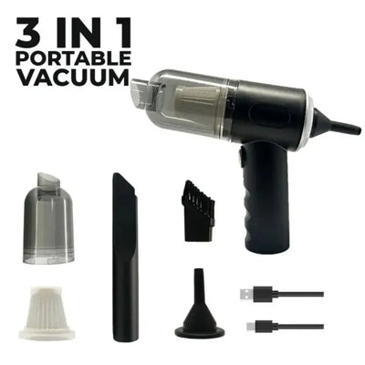 3 in 1 Portable Wireless Vacuum Cleaner – High Power Suction, Air Pump & Duster | Rechargeable Handheld Vacuum for Car, Home & Office