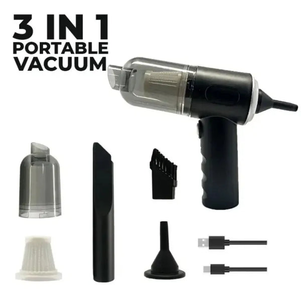 3 in 1 Portable Wireless Vacuum Cleaner – High Power Suction, Air Pump & Duster | Rechargeable Handheld Vacuum for Car, Home & Office