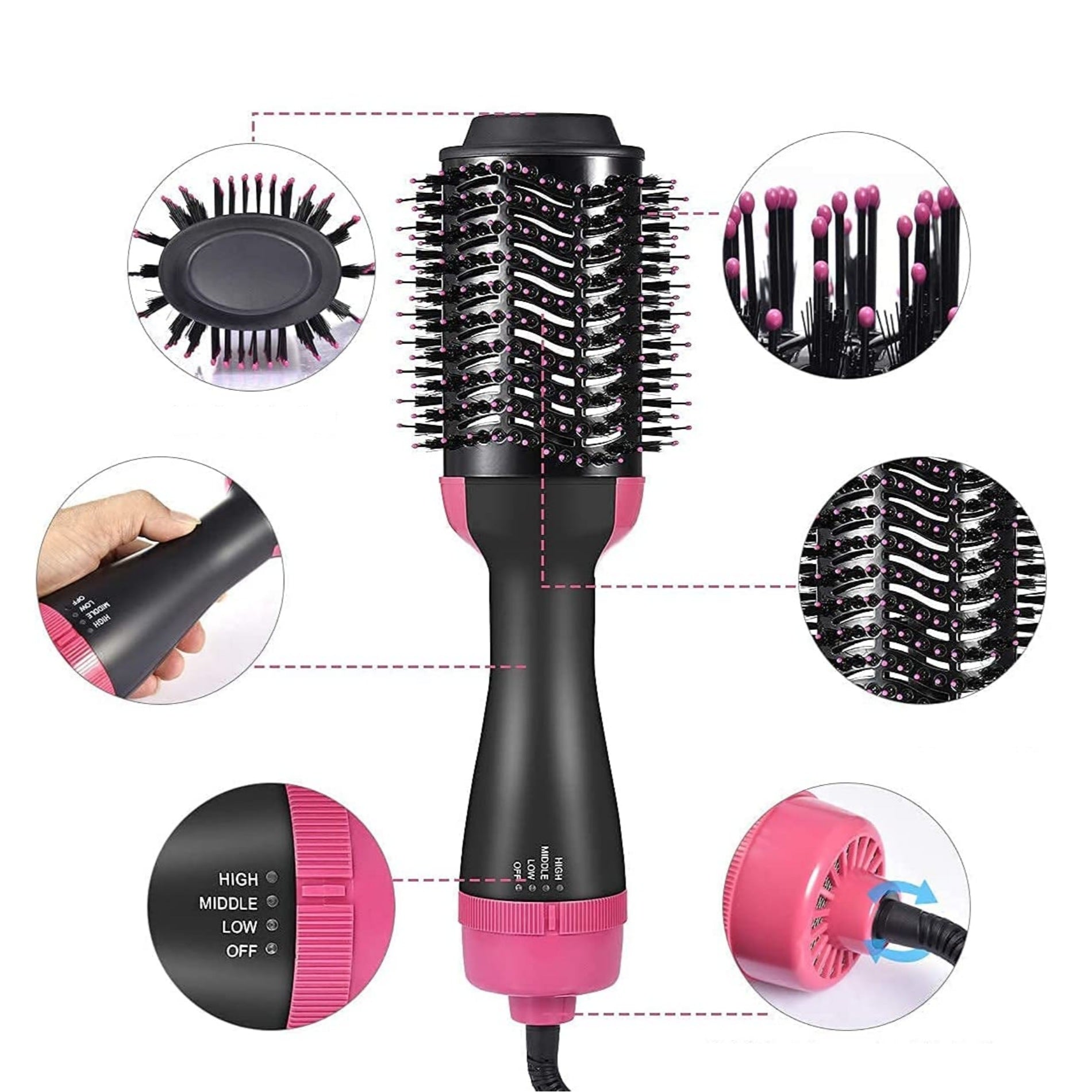 3-in-1 Hair Dryer & Styler Brush – Hot Air, Straightener & Curler for Women