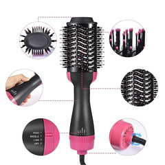 3-in-1 Hair Dryer & Styler Brush – Hot Air, Straightener & Curler for Women