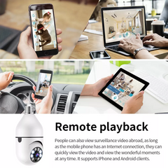 2MP WiFi Security PTZ Camera – 1080P HD IP Bulb Camera with 360° Rotation, Night & Day Full-Color Monitoring | V380 Pro App