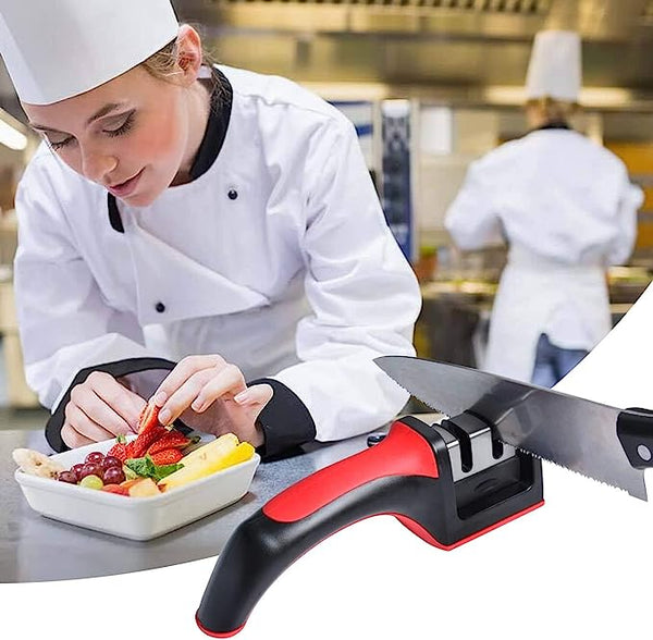 4-in-1 Knife Sharpener – 4-Stage Diamond & Ceramic Blades Sharpener with Fruit & Meat Peeler"