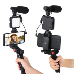 AY-49 Vlogging Kit – Tripod with RGB Ring Light, Microphone & Remote | Video Recording Kit for Smartphone & Camera