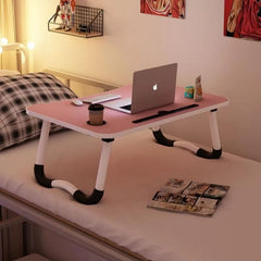 Foldable Wooden Study & Laptop Table – Multipurpose Bed Desk with Cup, Pen & iPad Holder | Portable Breakfast & Gaming Table