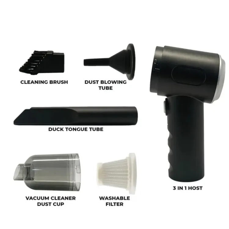 3 in 1 Portable Wireless Vacuum Cleaner – High Power Suction, Air Pump & Duster | Rechargeable Handheld Vacuum for Car, Home & Office