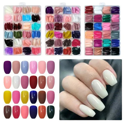 144/288/576 Pcs Colorful Acrylic Full Cover Artificial Nails | Fancy Multicolor French Fake Nails Set for Girls