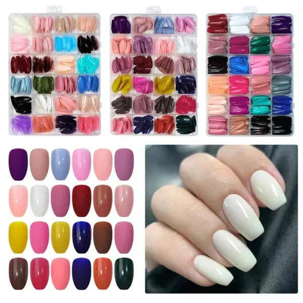 144/288/576 Pcs Colorful Acrylic Full Cover Artificial Nails | Fancy Multicolor French Fake Nails Set for Girls