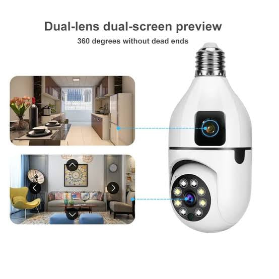2MP WiFi Security PTZ Camera – 1080P HD IP Bulb Camera with 360° Rotation, Night & Day Full-Color Monitoring | V380 Pro App