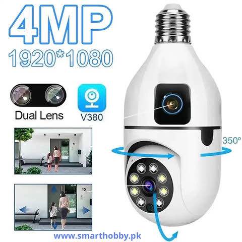 2MP WiFi Security PTZ Camera – 1080P HD IP Bulb Camera with 360° Rotation, Night & Day Full-Color Monitoring | V380 Pro App