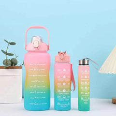 3-Piece Sports Water Bottle Set – Motivational Time Marker & Leak-Proof Flip Top Lid (Random Color)