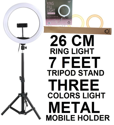 26CM LED Ring Light with Tripod Stand & Mobile Holder – 3 Color Modes, Dimmable USB Selfie Light for Photography & Video